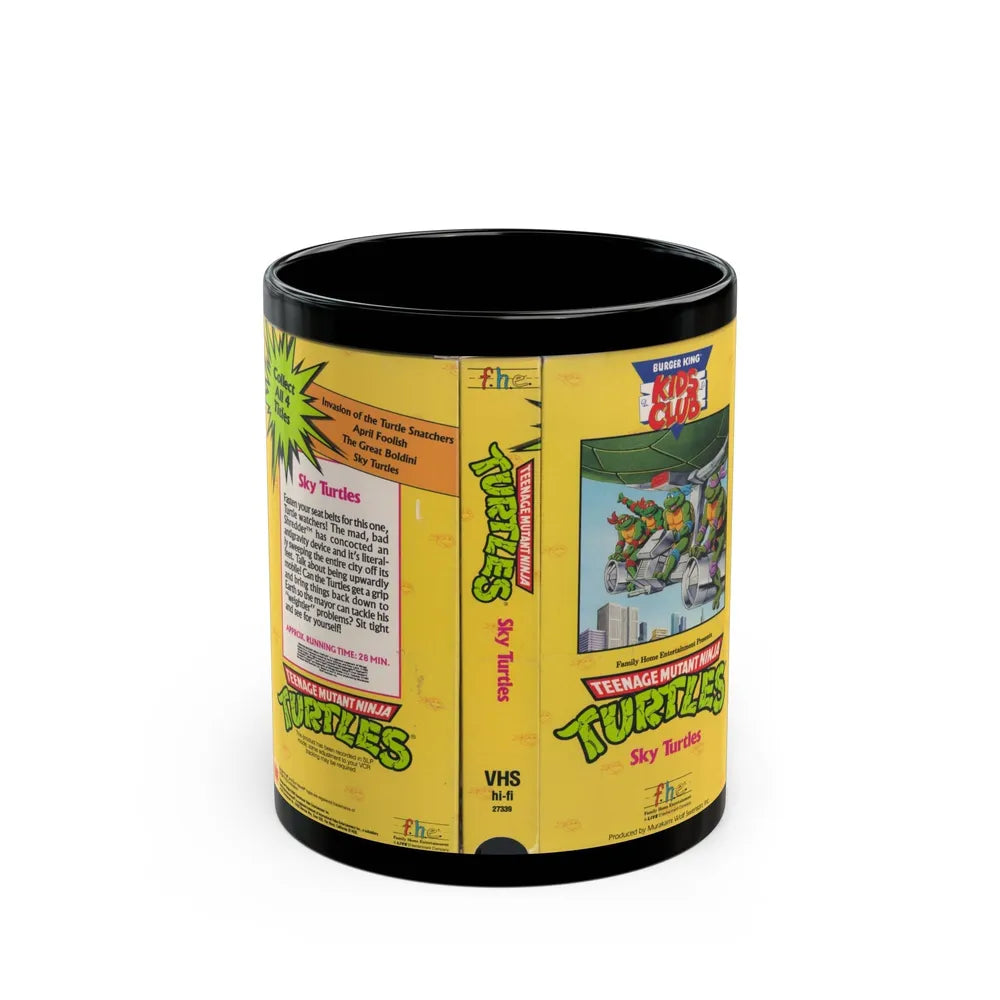 TEENAGE MUTANT NINJA TURTLES SKY TURTLES BURKING KING KIDS CLUB (VHS COVER) - Black Coffee Mug-11oz-Go Mug Yourself