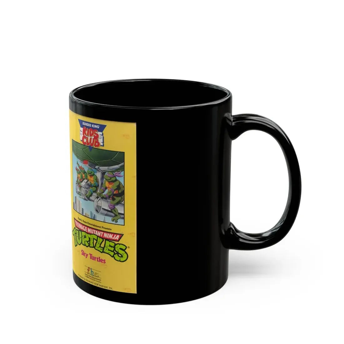 TEENAGE MUTANT NINJA TURTLES SKY TURTLES BURKING KING KIDS CLUB (VHS COVER) - Black Coffee Mug - Go Mug Yourself