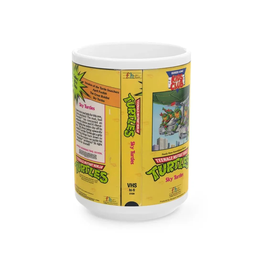 TEENAGE MUTANT NINJA TURTLES SKY TURTLES BURKING KING KIDS CLUB (VHS COVER) - White Coffee Mug 15oz - Go Mug Yourself