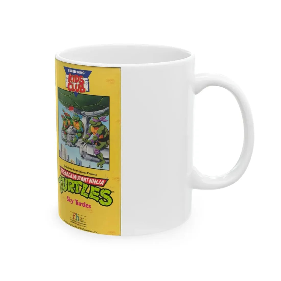 TEENAGE MUTANT NINJA TURTLES SKY TURTLES BURKING KING KIDS CLUB (VHS COVER) - White Coffee Mug - Go Mug Yourself