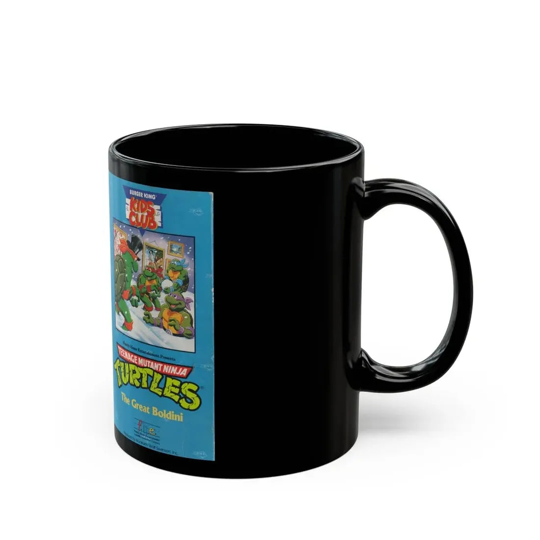 TEENAGE MUTANT NINJA TURTLES THE GREAT BOLDINI BURGER KING KIDS CLUB (VHS COVER) - Black Coffee Mug - Go Mug Yourself