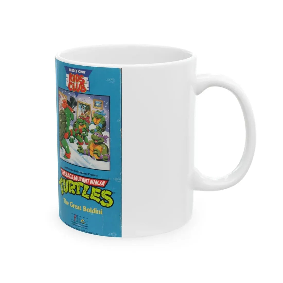 TEENAGE MUTANT NINJA TURTLES THE GREAT BOLDINI BURGER KING KIDS CLUB (VHS COVER) - White Coffee Mug - Go Mug Yourself