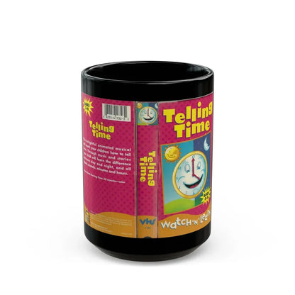 TELLING TIME WATCH N LEARN FRONT ROW ENTERTAINMENT (VHS COVER) - Black Coffee Mug 15oz - Go Mug Yourself