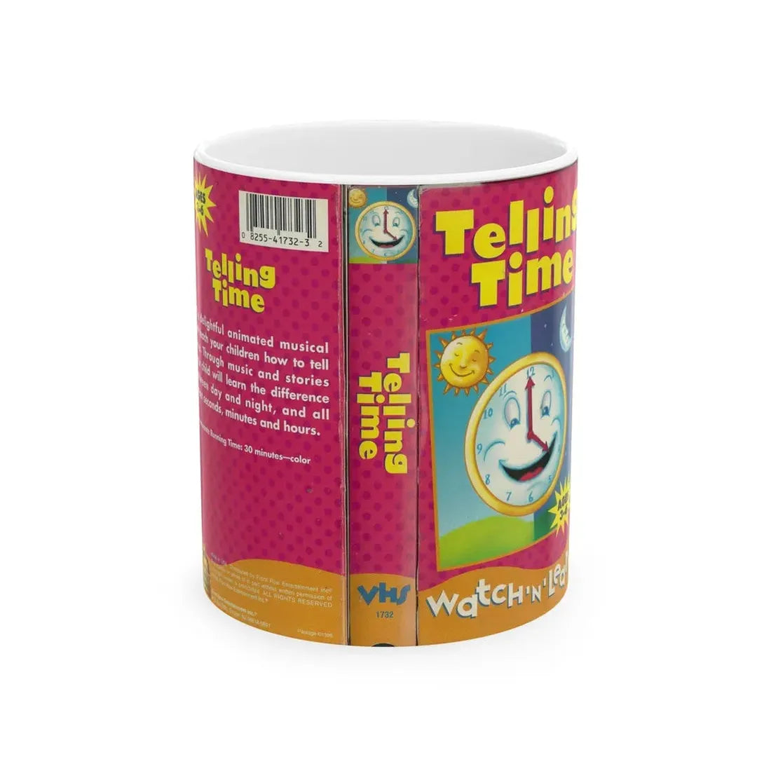 TELLING TIME WATCH N LEARN FRONT ROW ENTERTAINMENT (VHS COVER) - White Coffee Mug 11oz - Go Mug Yourself