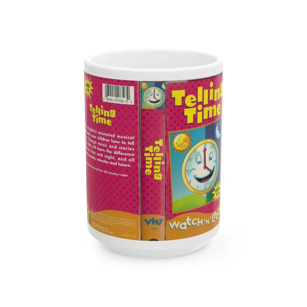 TELLING TIME WATCH N LEARN FRONT ROW ENTERTAINMENT (VHS COVER) - White Coffee Mug-15oz-Go Mug Yourself