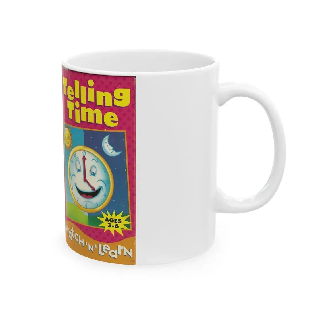 TELLING TIME WATCH N LEARN FRONT ROW ENTERTAINMENT (VHS COVER) - White Coffee Mug - Go Mug Yourself