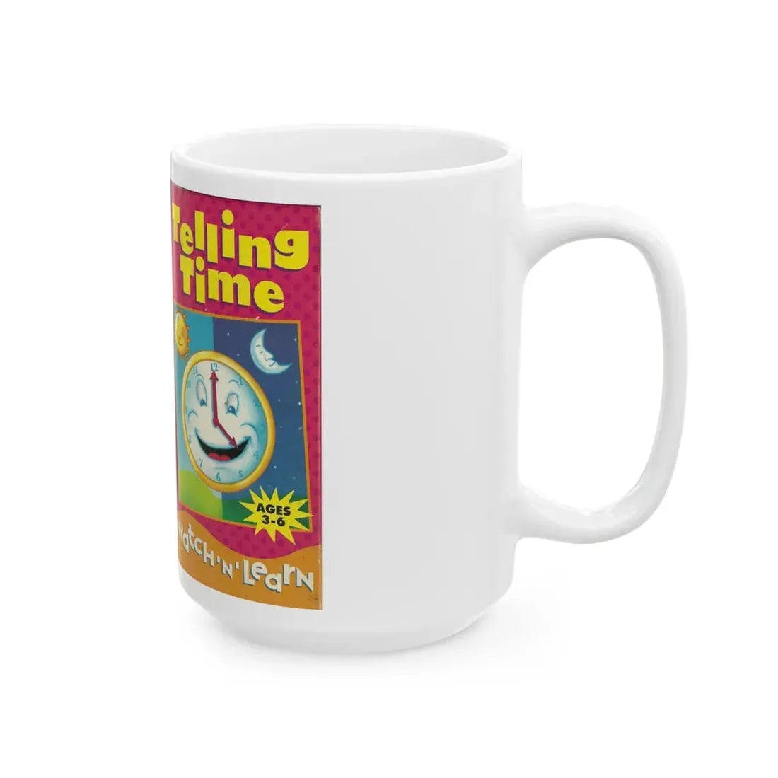 TELLING TIME WATCH N LEARN (VHS COVER) - White Coffee Mug - Go Mug Yourself