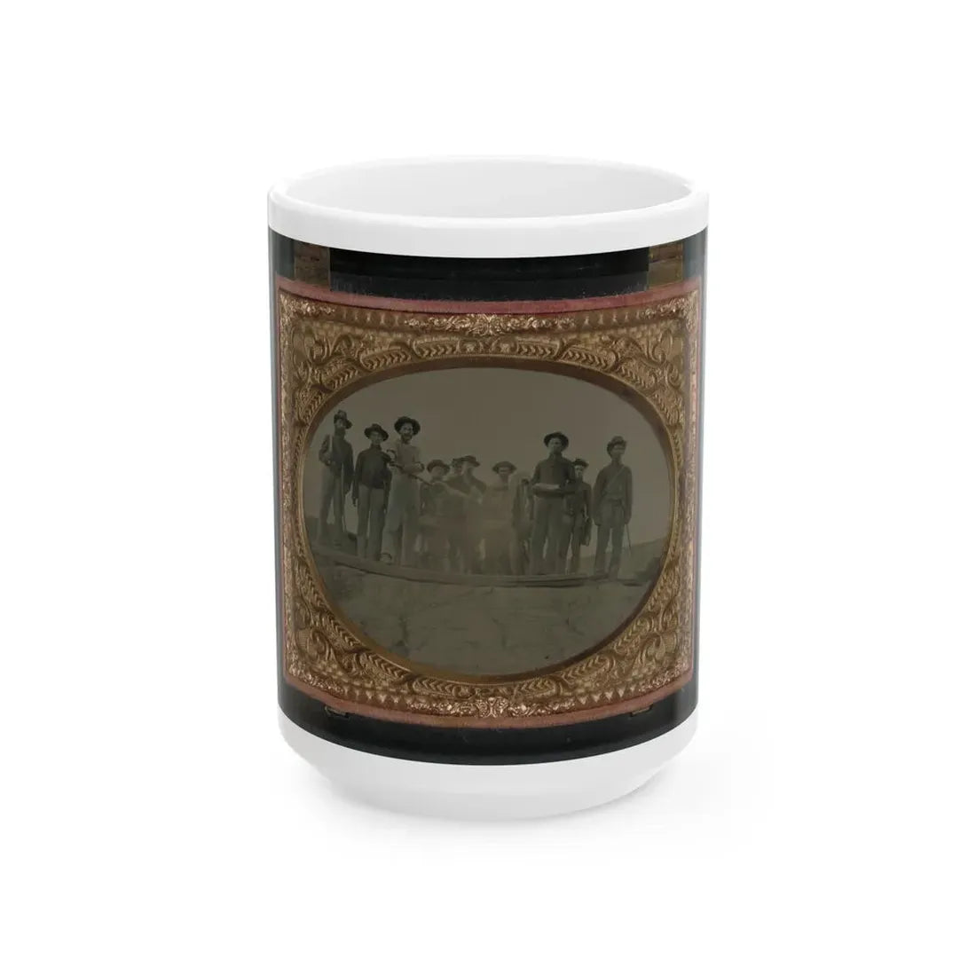Ten Unidentified Artillery Soldiers In Union Uniforms With Cannon (U.S. Civil War) White Coffee Mug 15oz - Go Mug Yourself