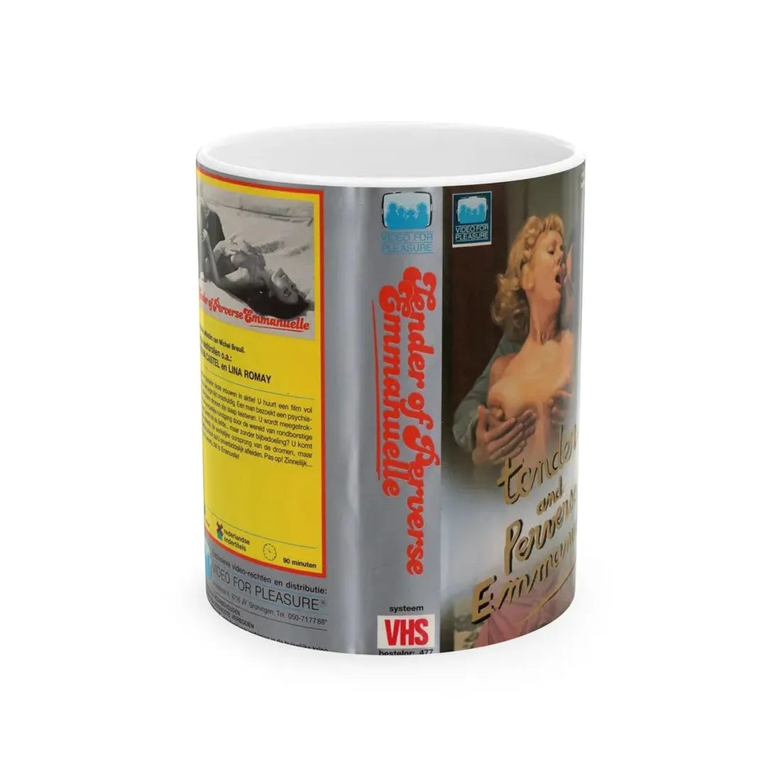 TENDER AND PERVERSE EMMANUELLE (VHS COVER) - White Coffee Mug 11oz - Go Mug Yourself