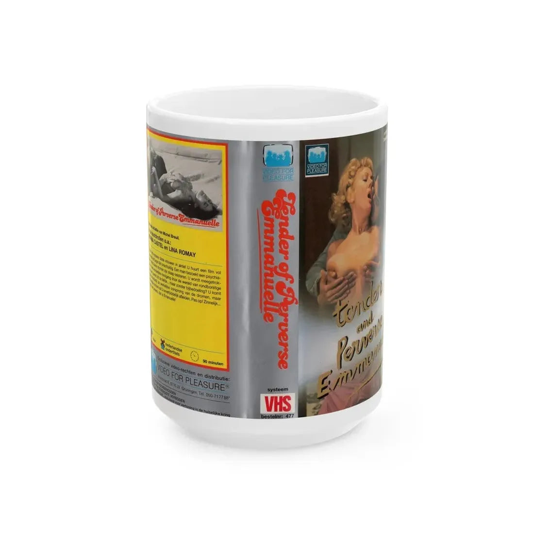 TENDER AND PERVERSE EMMANUELLE (VHS COVER) - White Coffee Mug 15oz - Go Mug Yourself