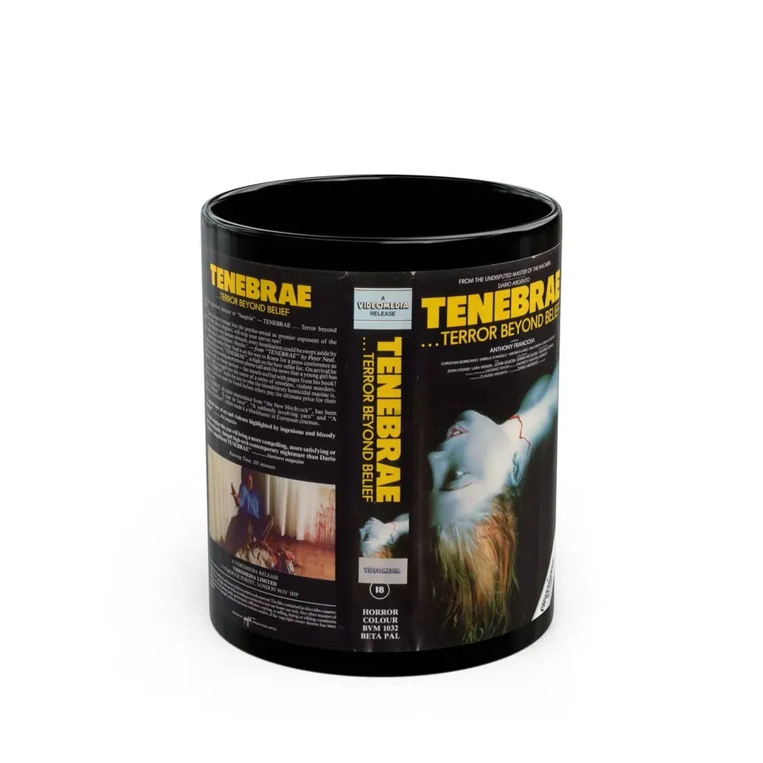 TENEBRAE TERROR BEYOND BELIEF (VHS COVER) - Black Coffee Mug 11oz - Go Mug Yourself