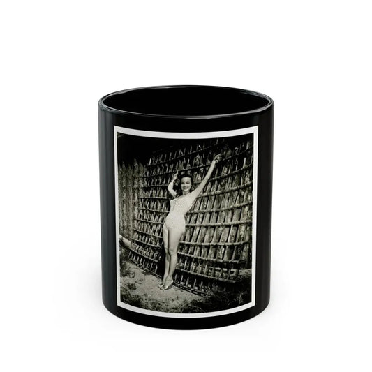 Terry Moore #112 - 1-Piece B&W Full Body Swimsuit Cheesecake Photo in Clad Heels (Vintage Female Icon) Black Coffee Mug 11oz - Go Mug Yourself