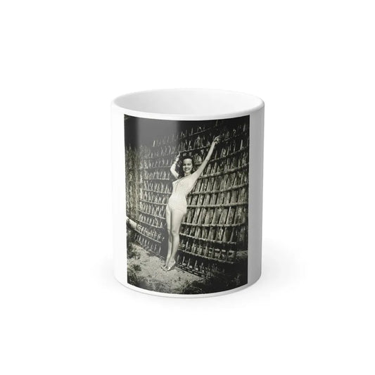 Terry Moore #112 - 1-Piece B&W Full Body Swimsuit Cheesecake Photo in Clad Heels (Vintage Female Icon) Color Changing Mug 11oz Default Title 11oz - Go Mug Yourself