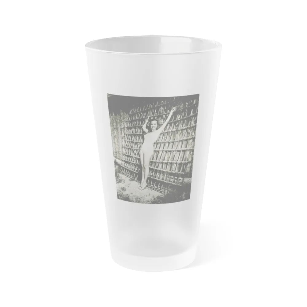 Terry Moore #112 - 1-Piece B&W Full Body Swimsuit Cheesecake Photo in Clad Heels (Vintage Female Icon) Frosted Pint Glass 16oz-16oz-Frosted-Go Mug Yourself