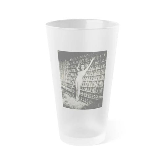 Terry Moore #112 - 1-Piece B&W Full Body Swimsuit Cheesecake Photo in Clad Heels (Vintage Female Icon) Frosted Pint Glass 16oz-16oz-Frosted-Go Mug Yourself