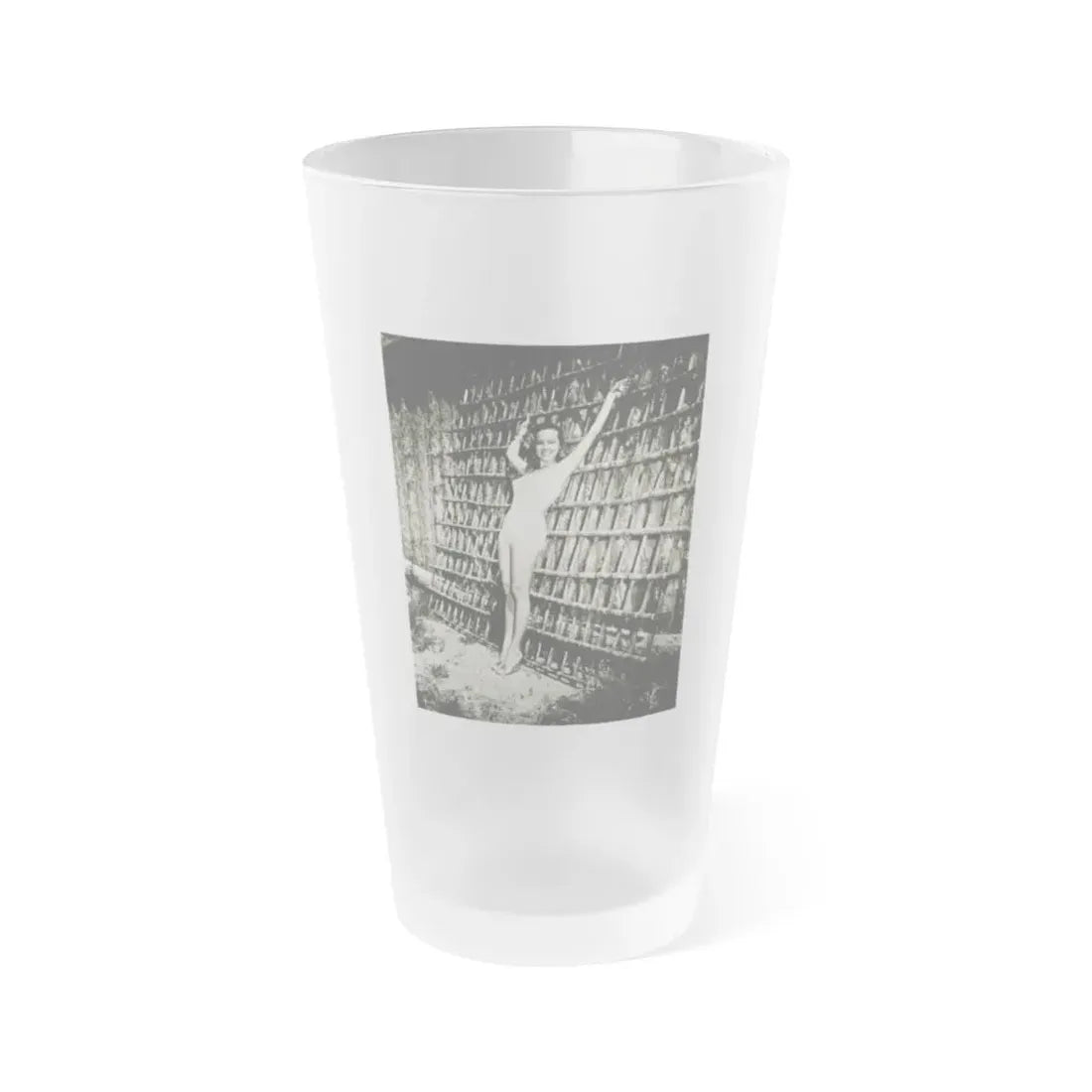 Terry Moore #112 - 1-Piece B&W Full Body Swimsuit Cheesecake Photo in Clad Heels (Vintage Female Icon) Frosted Pint Glass 16oz 16oz Frosted - Go Mug Yourself