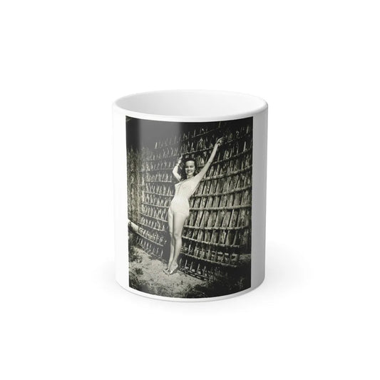 Terry Moore #112 - 1-Piece B&W Full Body Swimsuit Cheesecake Photo in Clad Heels (Vintage Female Icons) Color Changing Mug 11oz-11oz-Go Mug Yourself