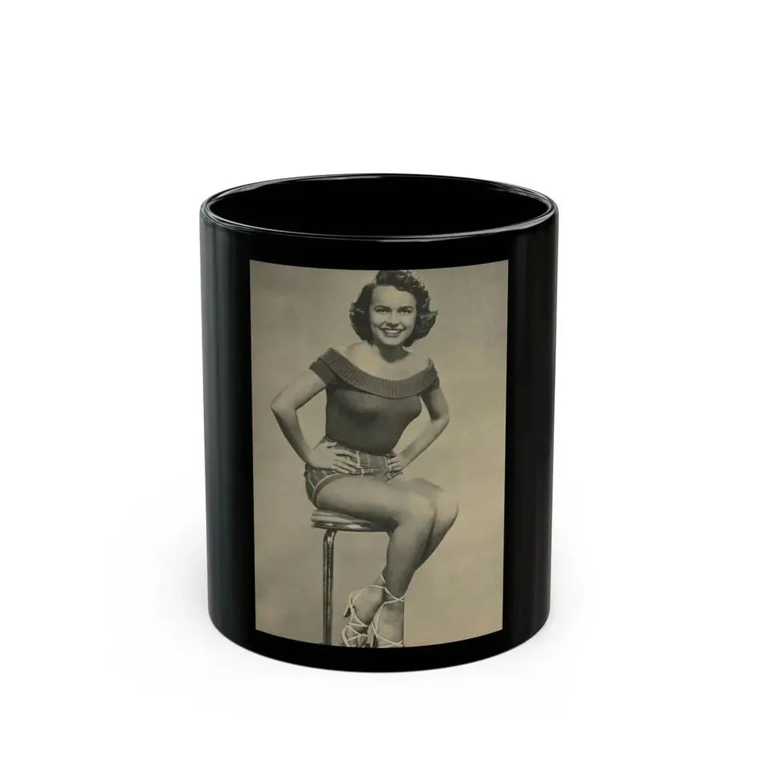 Terry Moore #136 - 8x10 B&W Full Body Cheesecake Photo (Vintage Female Icon) Black Coffee Mug 11oz - Go Mug Yourself