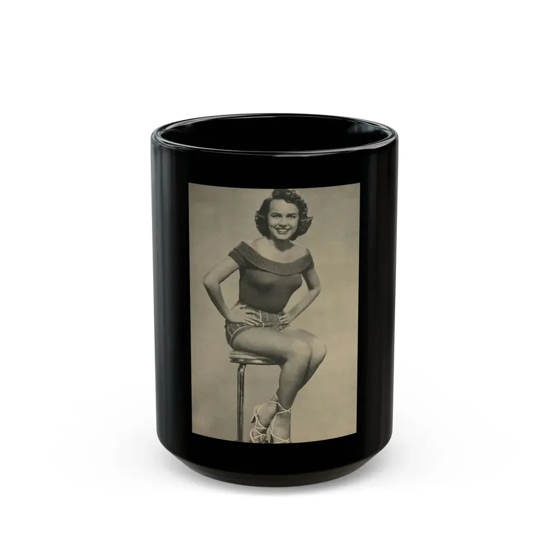 Terry Moore #136 - 8x10 B&W Full Body Cheesecake Photo (Vintage Female Icon) Black Coffee Mug 15oz - Go Mug Yourself