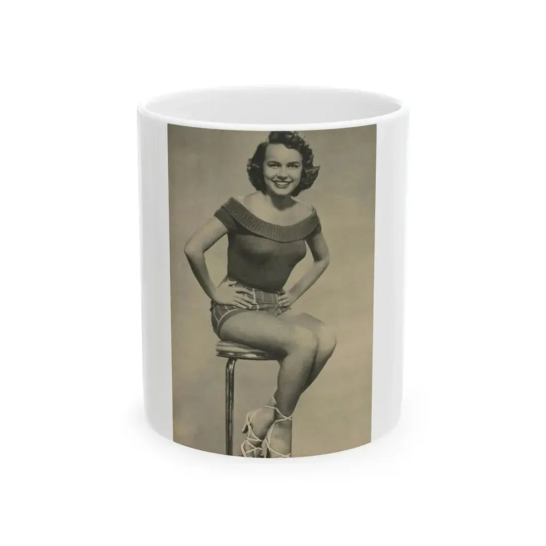 Terry Moore #136 - 8x10 B&W Full Body Cheesecake Photo (Vintage Female Icon) White Coffee Mug 11oz - Go Mug Yourself