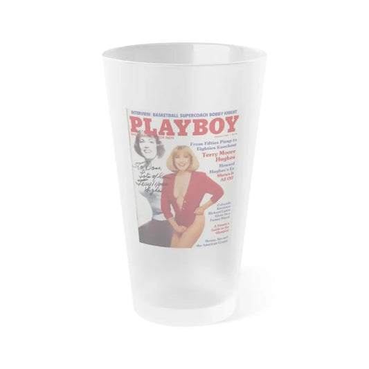 Terry Moore #240 - 1 Color Photo on Playboy Mag. Front Cover fron Aug. '84 featuring, section on Terry (Vintage Female Icon) Frosted Pint Glass 16oz 16oz Frosted - Go Mug Yourself