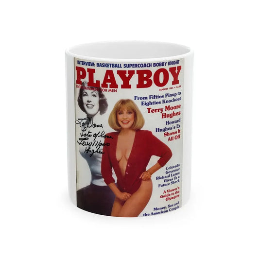 Terry Moore #240 - 1 Color Photo on Playboy Mag. Front Cover fron Aug. '84 featuring, section on Terry (Vintage Female Icon) White Coffee Mug 11oz - Go Mug Yourself