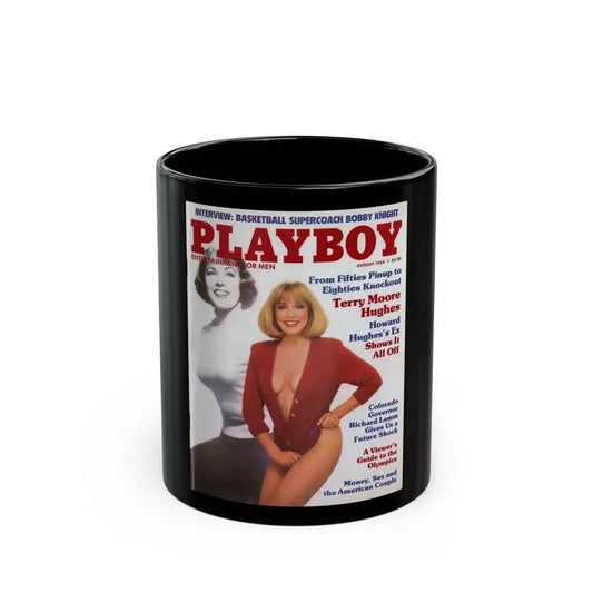 Terry Moore #240 - 1 Color Photo on Playboy Mag. Front Cover fron Aug. '84 featuring, Terry spread (Vintage Female Icon) Black Coffee Mug 11oz - Go Mug Yourself