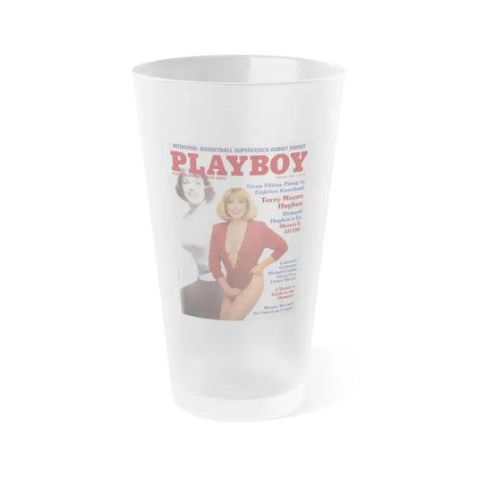 Terry Moore #240 - 1 Color Photo on Playboy Mag. Front Cover fron Aug. '84 featuring, Terry spread (Vintage Female Icon) Frosted Pint Glass 16oz 16oz Frosted - Go Mug Yourself