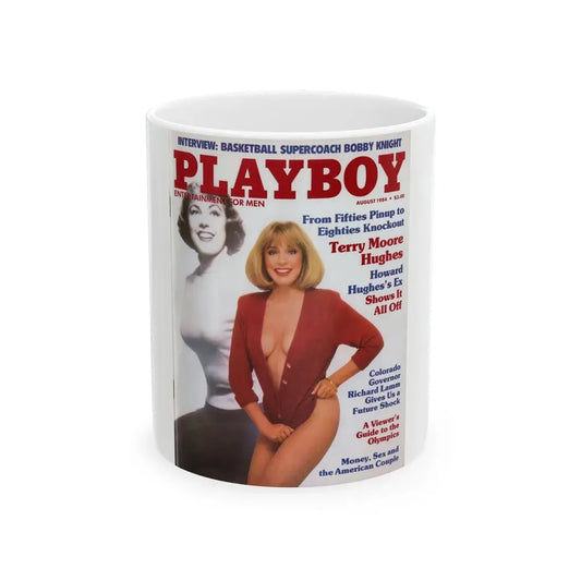 Terry Moore #240 - 1 Color Photo on Playboy Mag. Front Cover fron Aug. '84 featuring, Terry spread (Vintage Female Icon) White Coffee Mug 11oz - Go Mug Yourself