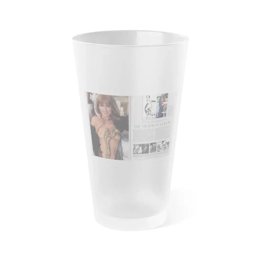 Terry Moore #241 - [Pages 130 & 131] Pages 1 & 2 of 10 Pics Color+B&W 2 Topless, 1 Pin-Up and 3 Candid Films Pics, Article+Captions from Playboy Mag. Aug. '84 (Vintage Female Icon) Frosted Pint Glass 16oz 16oz Frosted - Go Mug Yourself