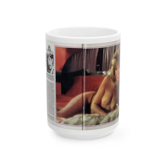Terry Moore #243 - [Pages 134 & 135] Pages 5 & 6 of 10 Pics Color+B&W 1 Topless Centerfold, 2 B&W Pics+Caption & Article from Playboy Mag. Aug. '84 (Vintage Female Icon) White Coffee Mug 15oz - Go Mug Yourself