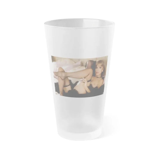 Terry Moore #404 - Unreleased Aug. '84 Playboy Photo from shoot toplesss in lingerie & stockings 1 sexy foot exposed (Vintage Female Icon) Frosted Pint Glass 16oz 16oz Frosted - Go Mug Yourself