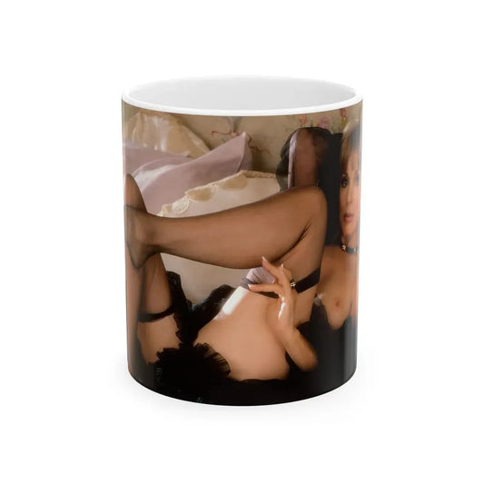 Terry Moore #404 - Unreleased Aug. '84 Playboy Photo from shoot toplesss in lingerie & stockings 1 sexy foot exposed (Vintage Female Icon) White Coffee Mug 11oz - Go Mug Yourself