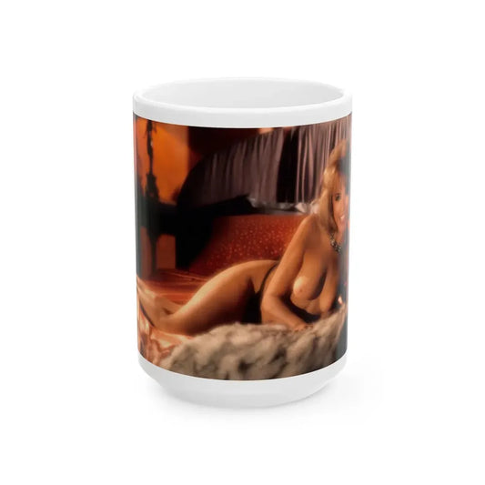 Terry Moore #405 - Unreleased Aug. '84 Playboy Photo from shoot topless in lingerie & open heels (Vintage Female Icon) White Coffee Mug 15oz - Go Mug Yourself