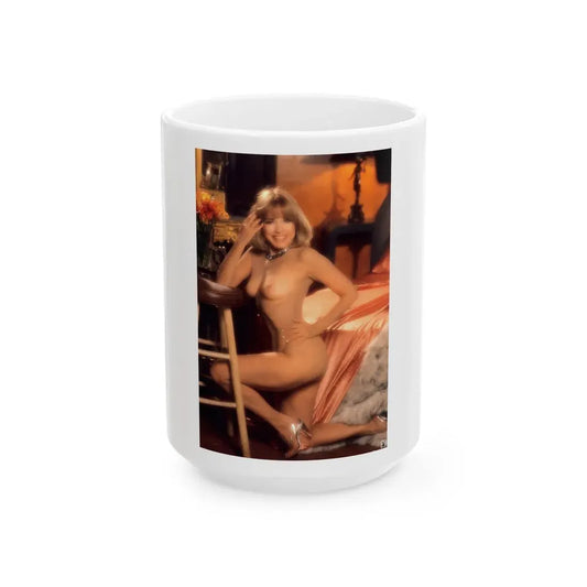 Terry Moore #407 - Unreleased Aug. '84 Playboy Photo from shoot topless in lingerie & closed clear heels (Vintage Female Icon) White Coffee Mug 15oz - Go Mug Yourself