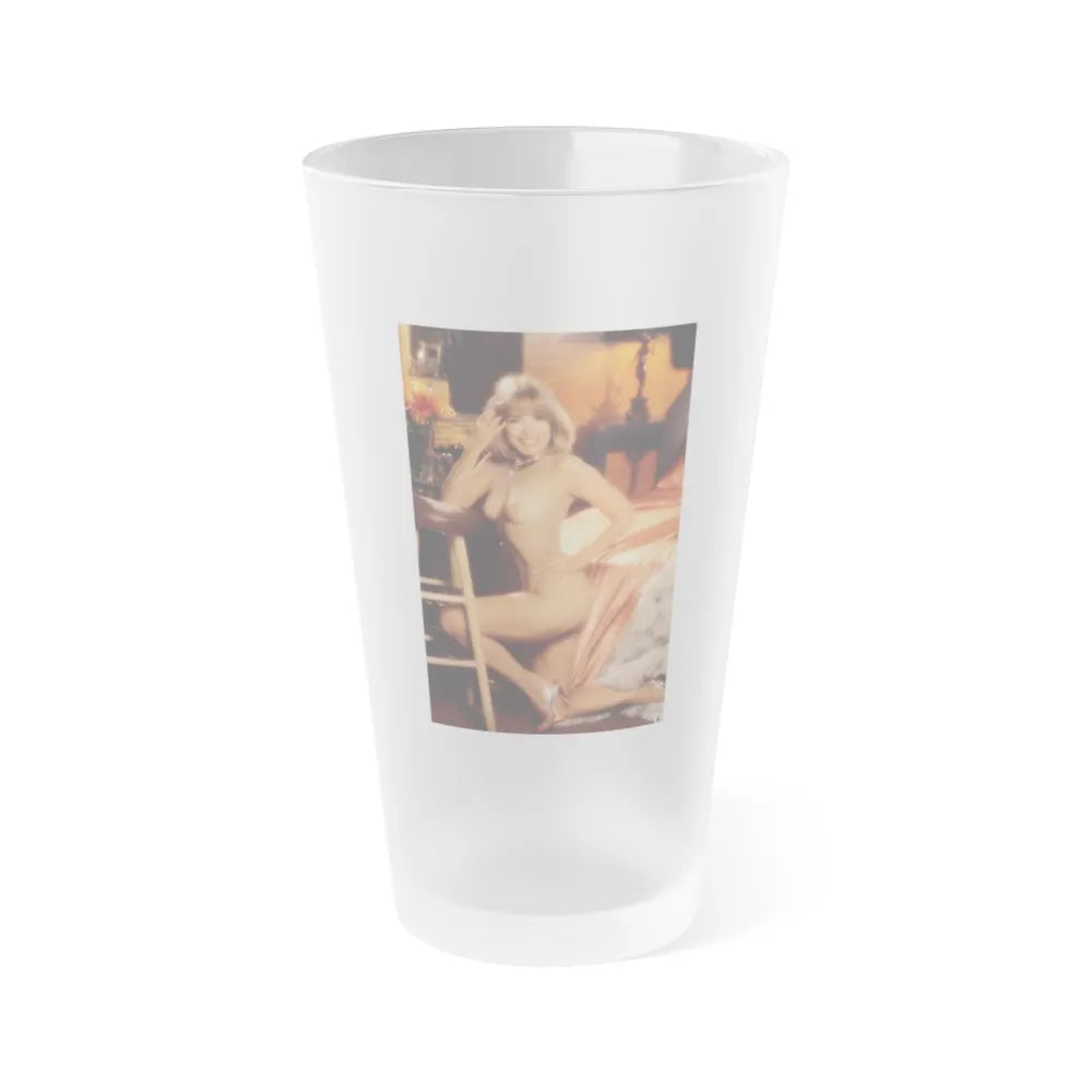 Terry Moore #407 - Unreleased Aug. '84 Playboy Photo from shoot topless in lingerie & closed clear heels (Vintage Female Icon) Frosted Pint Glass 16oz-16oz-Frosted-Go Mug Yourself