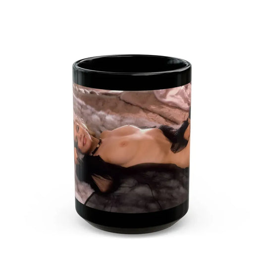 Terry Moore #409 - Unreleased Aug. '84 Playboy Photo from shoot topless black see through in lingerie (Vintage Female Icon) Black Coffee Mug 15oz - Go Mug Yourself