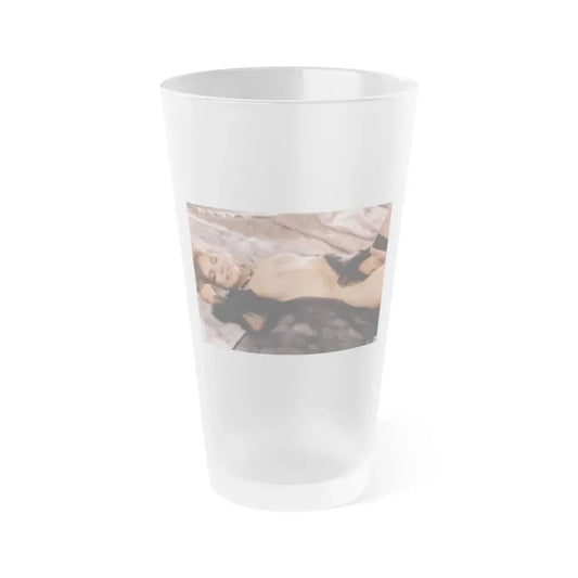 Terry Moore #409 - Unreleased Aug. '84 Playboy Photo from shoot topless black see through in lingerie (Vintage Female Icon) Frosted Pint Glass 16oz 16oz Frosted - Go Mug Yourself
