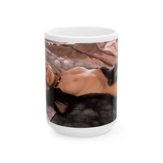 Terry Moore #409 - Unreleased Aug. '84 Playboy Photo from shoot topless black see through in lingerie (Vintage Female Icon) White Coffee Mug 15oz - Go Mug Yourself