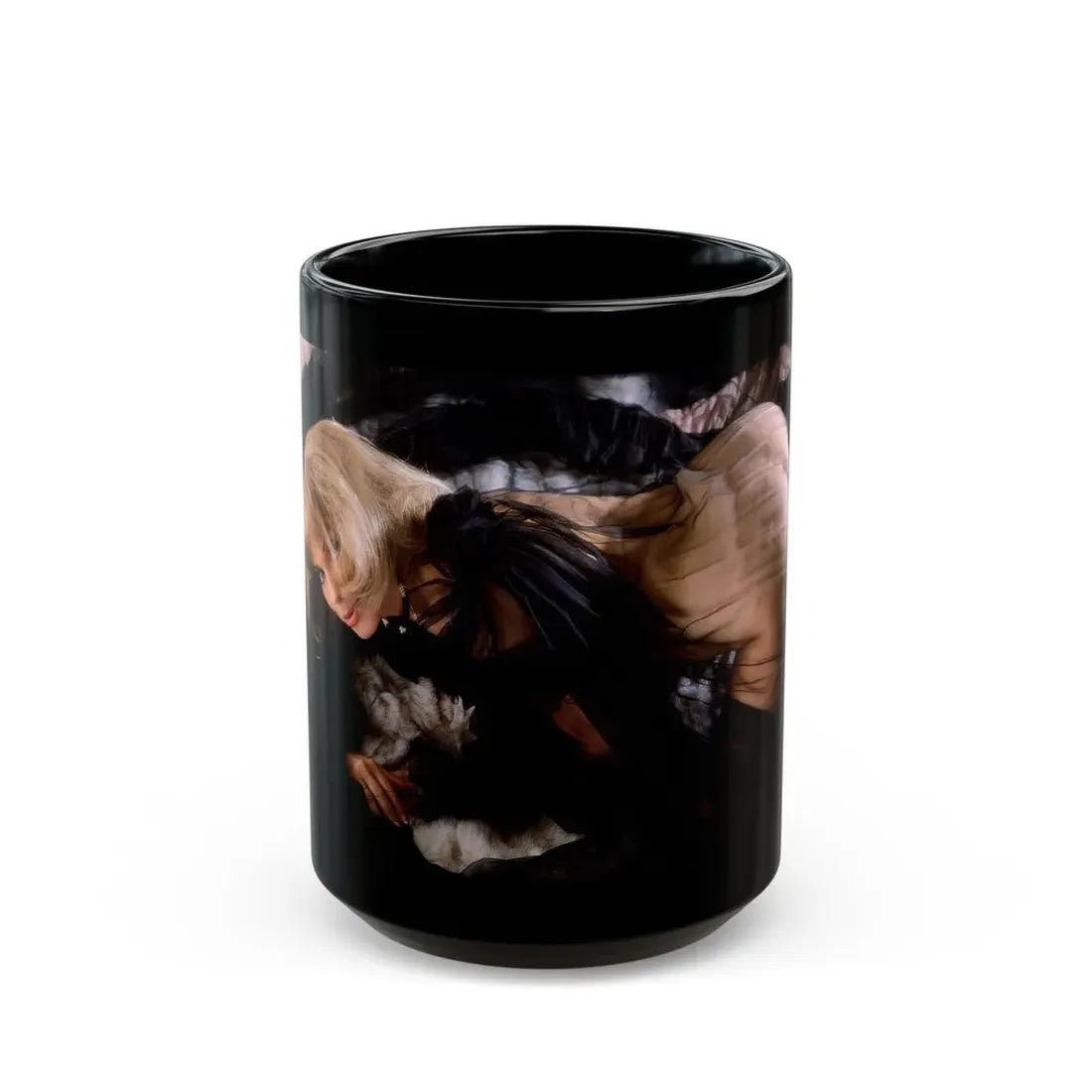 Terry Moore #410 - Unreleased Aug. '84 Playboy Photo from shoot in black see through lingerie with, butt exposed (Vintage Female Icon) Black Coffee Mug 15oz - Go Mug Yourself
