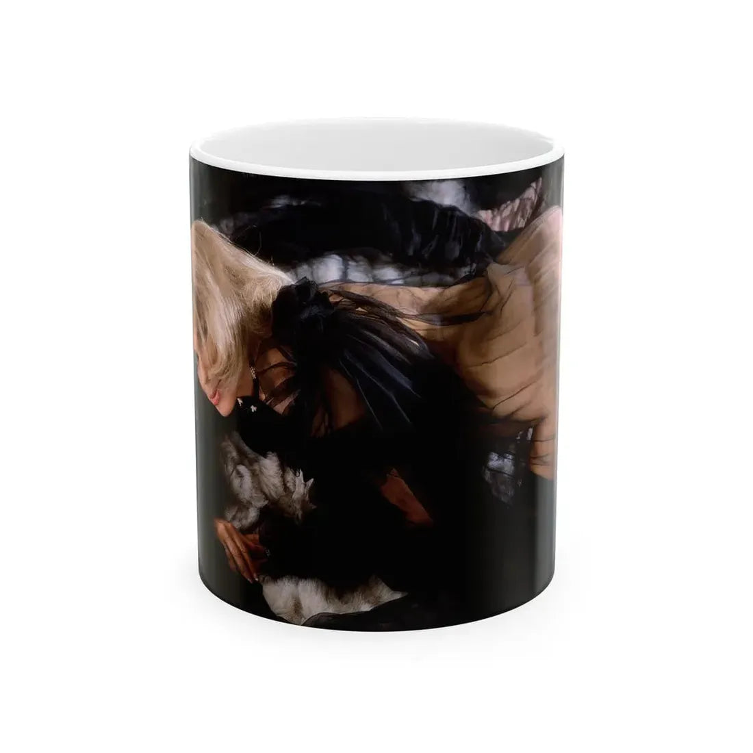 Terry Moore #410 - Unreleased Aug. '84 Playboy Photo from shoot in black see through lingerie with, butt exposed (Vintage Female Icon) White Coffee Mug 11oz - Go Mug Yourself
