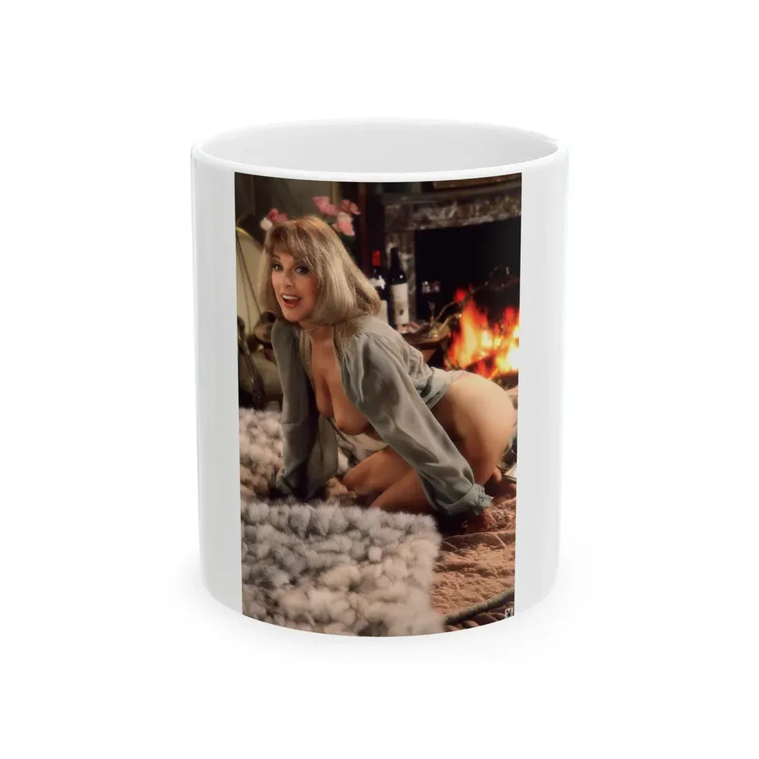 Terry Moore #412 - Unreleased Aug. '84 Playboy Photo from shoot topless in lingerie & open heels (Vintage Female Icon) White Coffee Mug 11oz - Go Mug Yourself