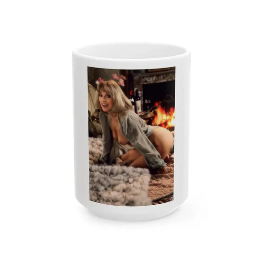 Terry Moore #412 - Unreleased Aug. '84 Playboy Photo from shoot topless in lingerie & open heels (Vintage Female Icon) White Coffee Mug 15oz - Go Mug Yourself