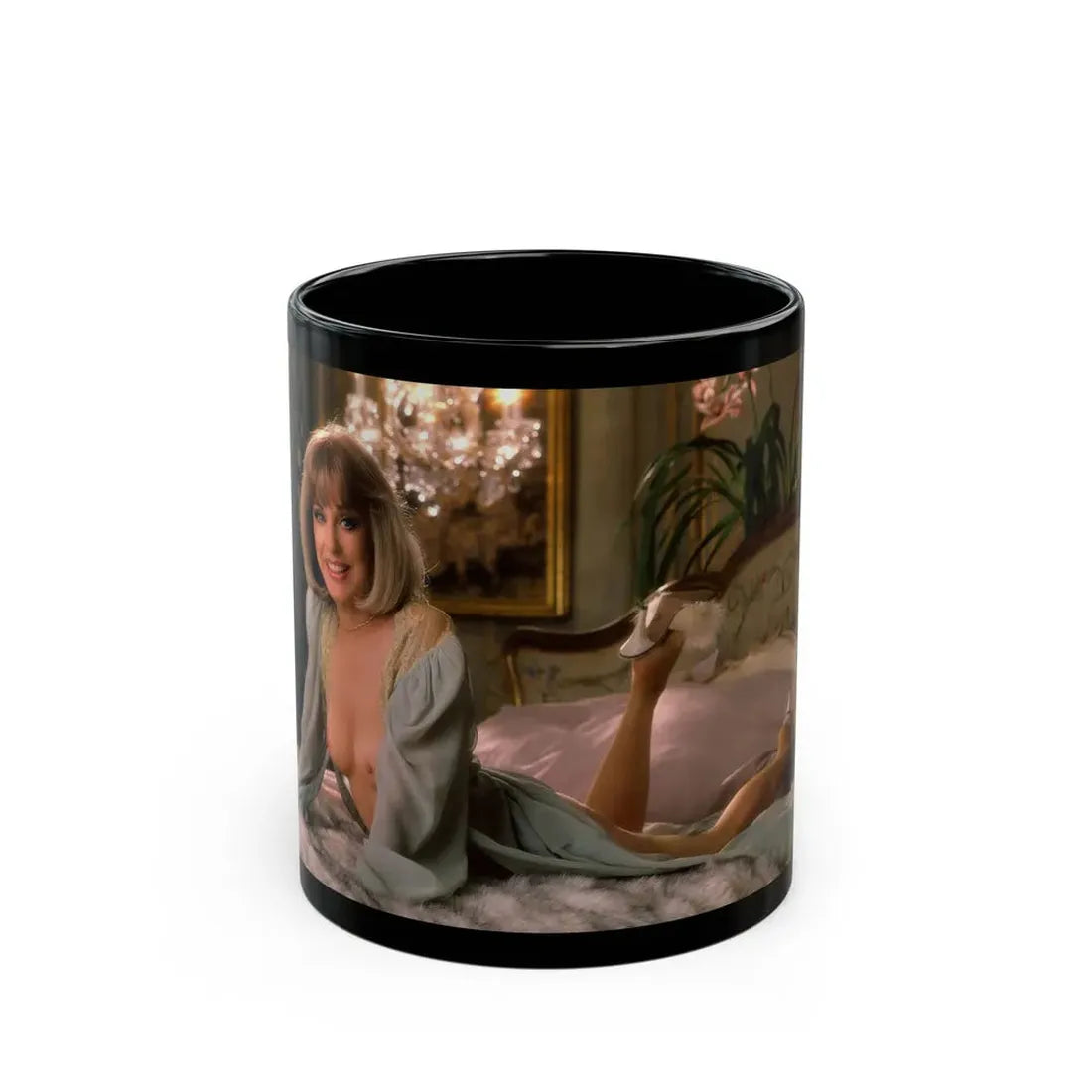 Terry Moore #413 - Unreleased Aug. '84 Playboy Photo from shoot topless in lingerie & heels (Vintage Female Icon) Black Coffee Mug 11oz - Go Mug Yourself