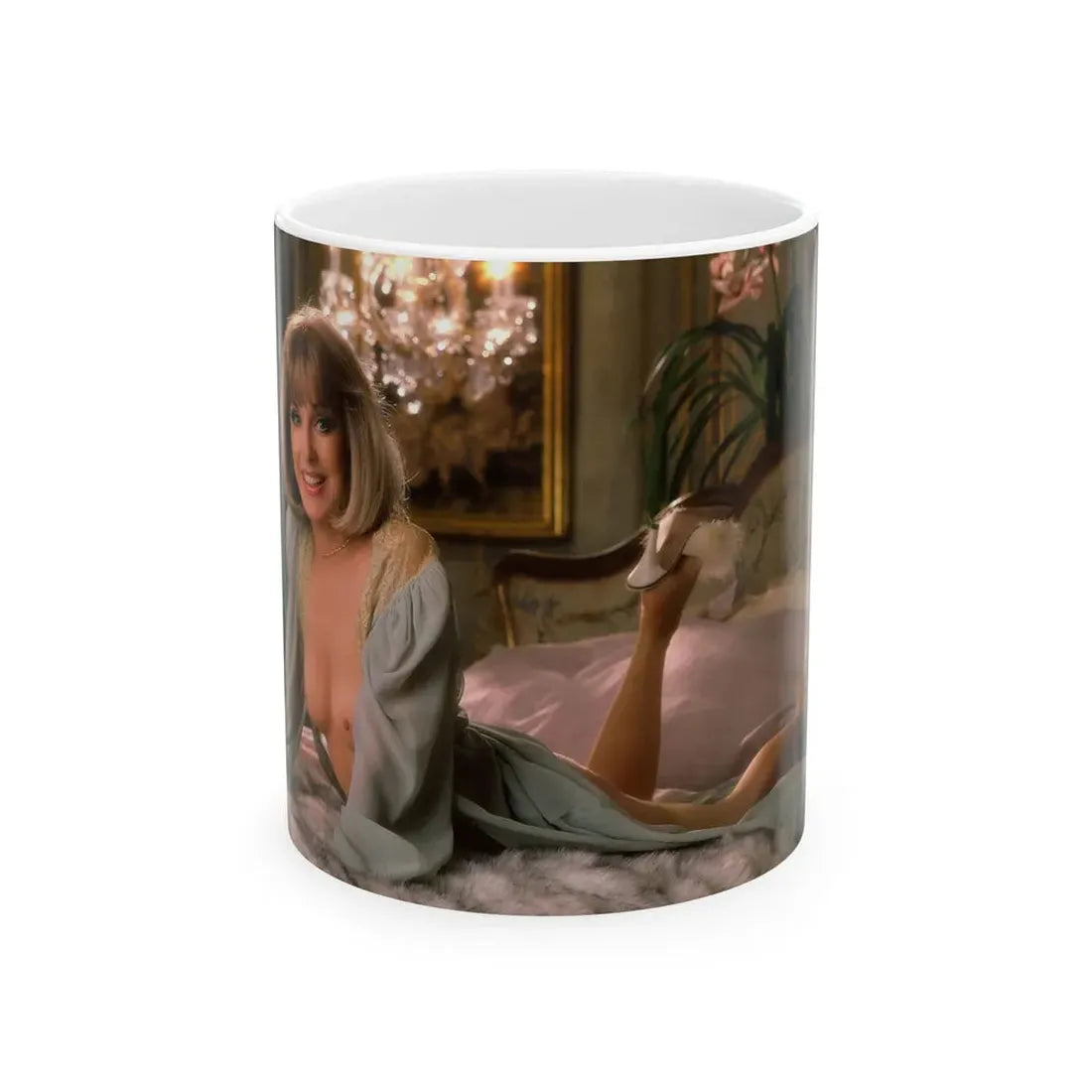 Terry Moore #413 - Unreleased Aug. '84 Playboy Photo from shoot topless in lingerie & heels (Vintage Female Icon) White Coffee Mug 11oz - Go Mug Yourself