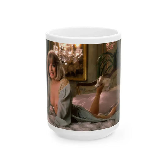 Terry Moore #413 - Unreleased Aug. '84 Playboy Photo from shoot topless in lingerie & heels (Vintage Female Icon) White Coffee Mug 15oz - Go Mug Yourself