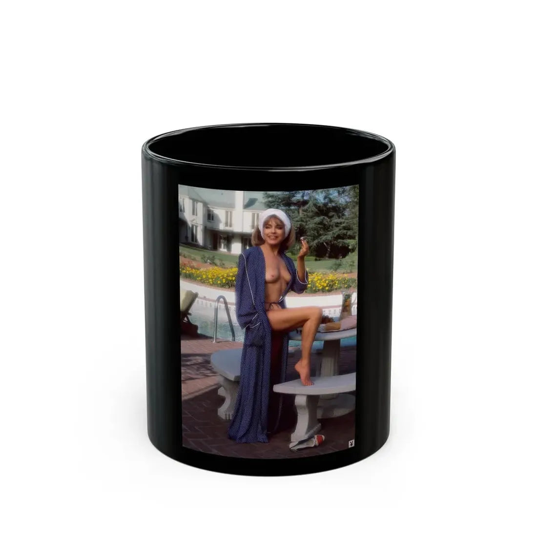 Terry Moore #414 - Unreleased Aug. '84 Playboy Photo from shoot topless in robe (Vintage Female Icon) Black Coffee Mug 11oz - Go Mug Yourself