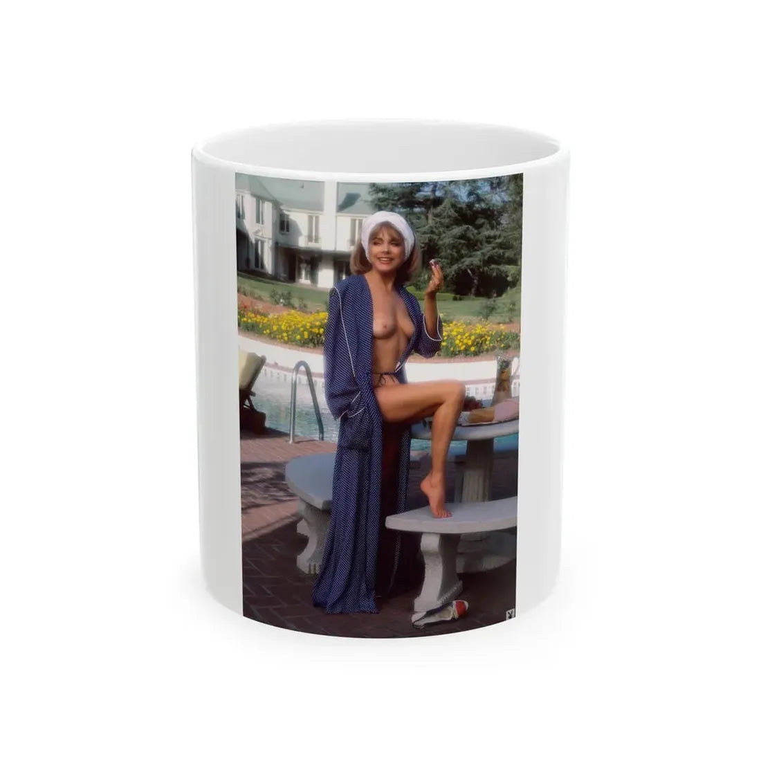 Terry Moore #414 - Unreleased Aug. '84 Playboy Photo from shoot topless in robe (Vintage Female Icon) White Coffee Mug 11oz - Go Mug Yourself