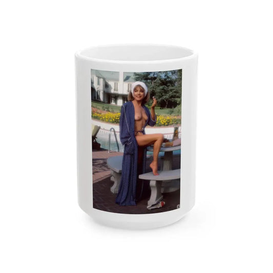 Terry Moore #414 - Unreleased Aug. '84 Playboy Photo from shoot topless in robe (Vintage Female Icon) White Coffee Mug 15oz - Go Mug Yourself