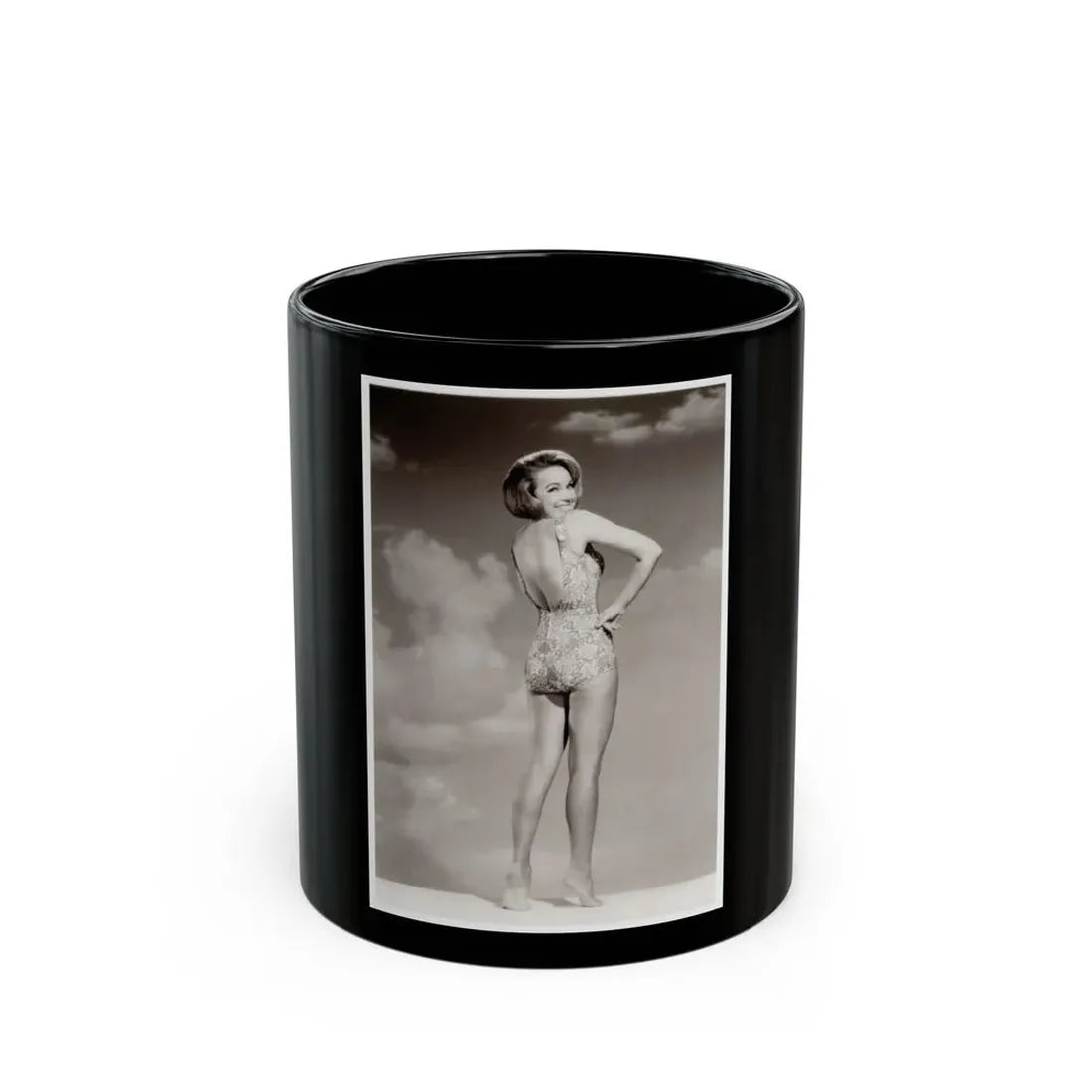 Terry Moore #43 - 1-Piece B&W Barefoot Swimsuit Cheesecake Photo from 60's (Vintage Female Icon) Black Coffee Mug 11oz - Go Mug Yourself